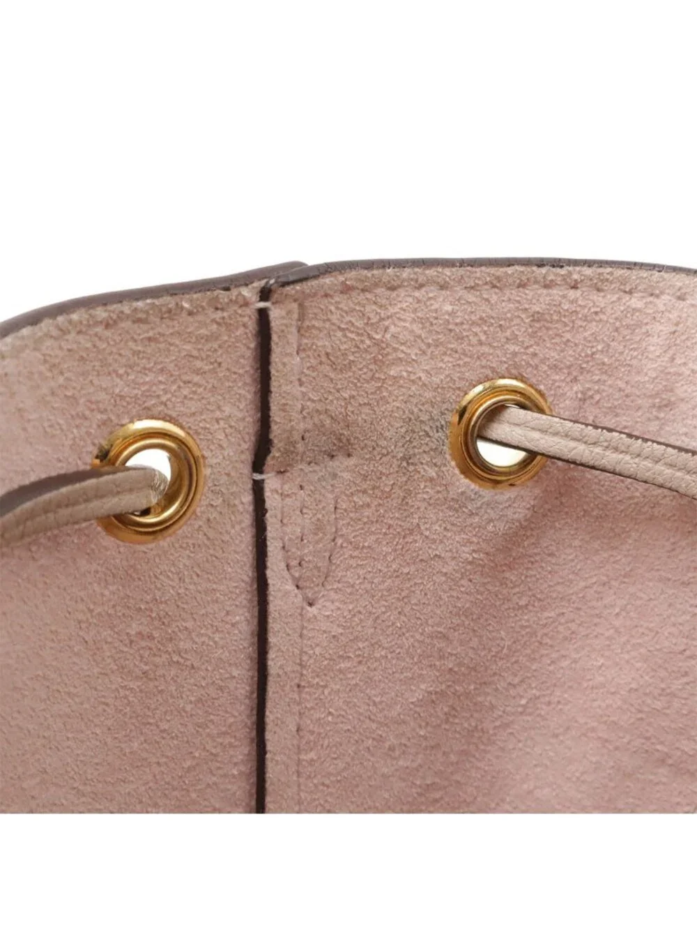 Louis Vuitton Nano Lockme Bucket Mini Shoulder Bag Drawstring Leather Beige Gold